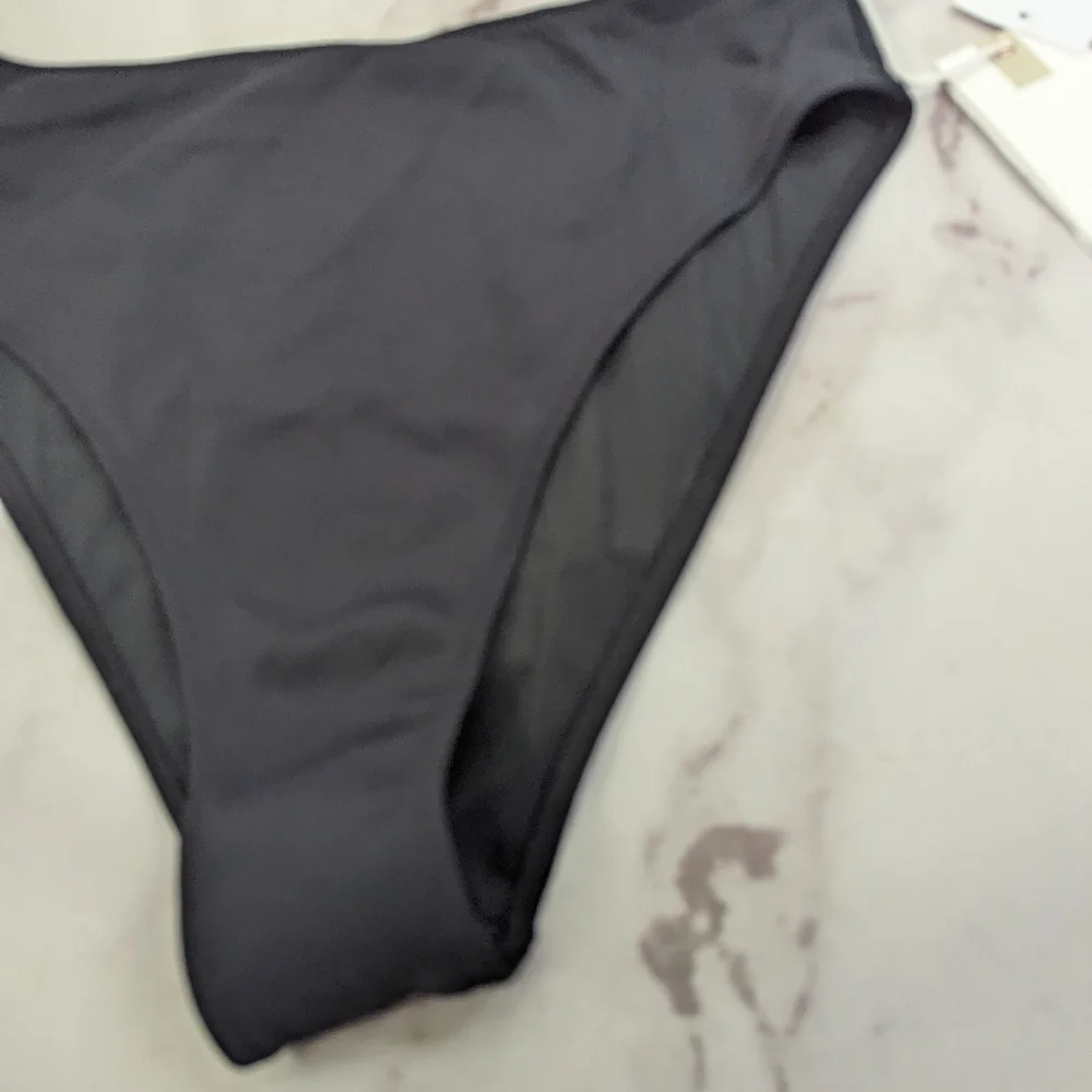 Good American Swim Bottom Women Black High Rise Bikini Cheeky Scuba